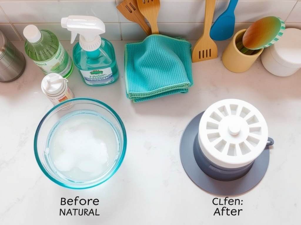 Image shows cleaning supplies and a comparison of "Before" and "After" results of cleaning with CLfen.